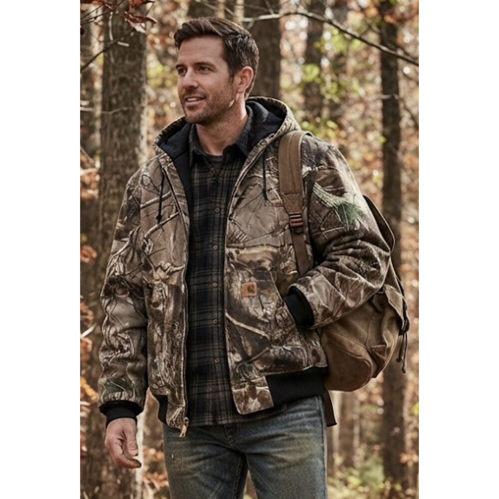 Vintage Y2K Carhartt Active Jacket J221 CAP Large Realtree Camo Canvas Hood Hunt